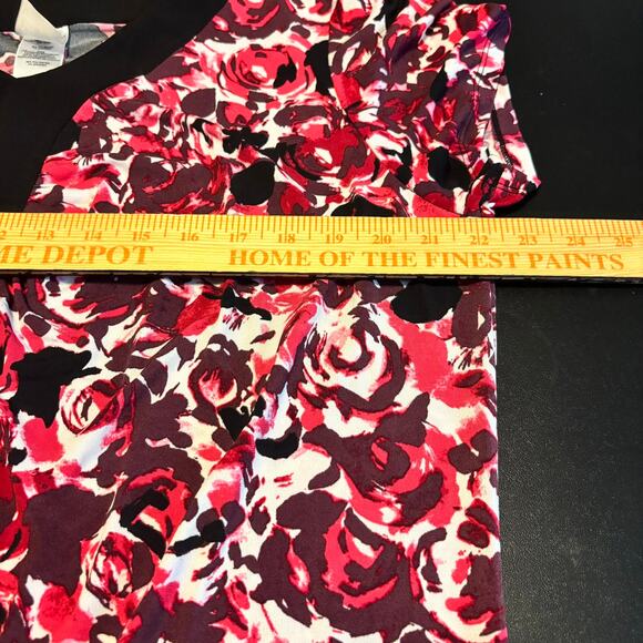 Just My Size 2X Floral Dress Pink Black V-Neck Stretch Knee Length Plus 18W 20W - Picture 5 of 5
